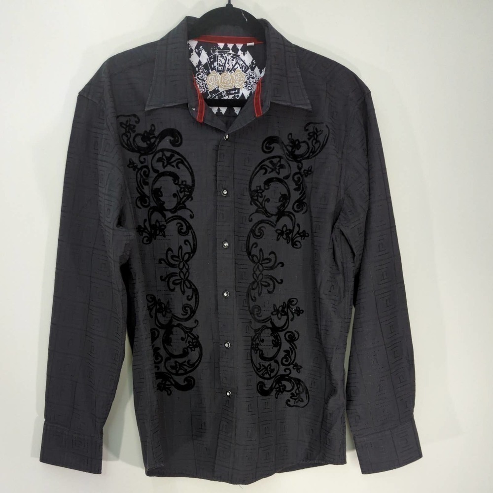 One 90 One Mens Button Front Shirt Gray Long Sleeve Embellished XL